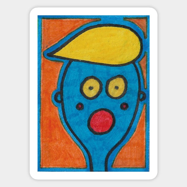 Blue Man on Orange Sticker by JaySnellingArt